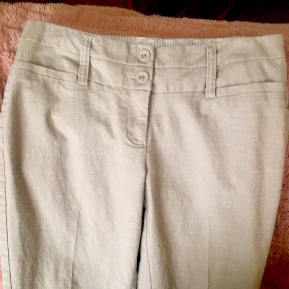 Khaki dress pants with satin waistband. A staple for your work wardrobe